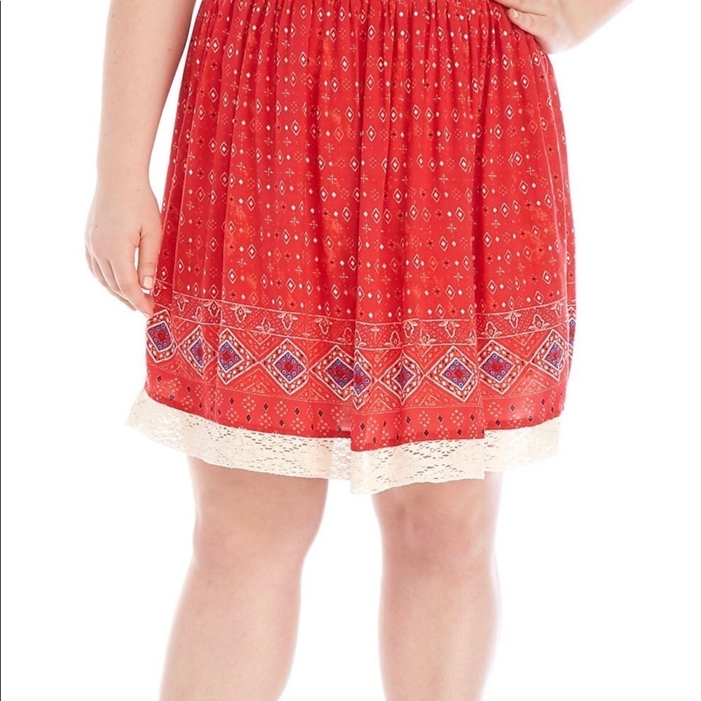 True Craft NWT woven lace trimmed skirt 2X red